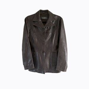 Vintage BCIM Espresso Brown 100% Leather Blazer Jacket SzS 90s Grunge Whimsigoth